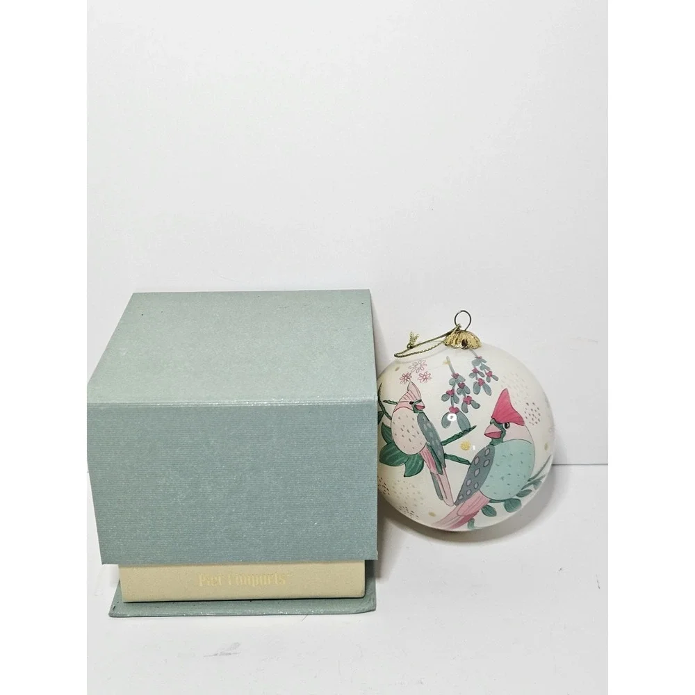Pier 1 Li Bien Cardinal Bird Christmas Ornament Hand Painted Glass Ball Boxed